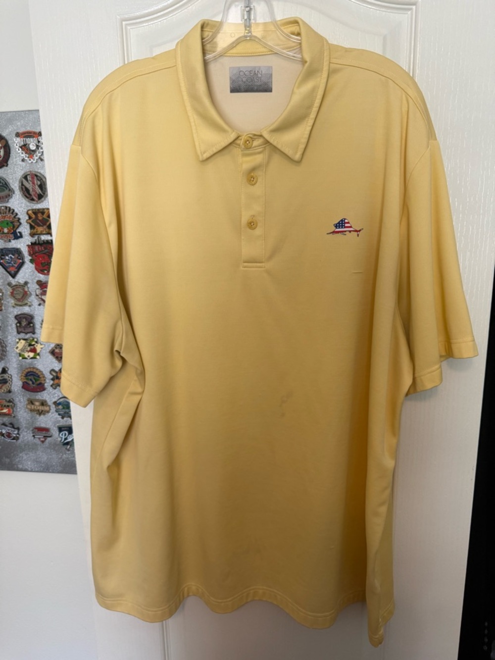 Men's Yellow Polo Shirt with Flag Fish Logo